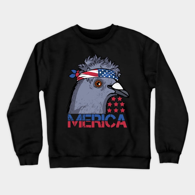 Pigeon Gift Merica Lovers 4th Of July USA Pigeon Crewneck Sweatshirt by PomegranatePower